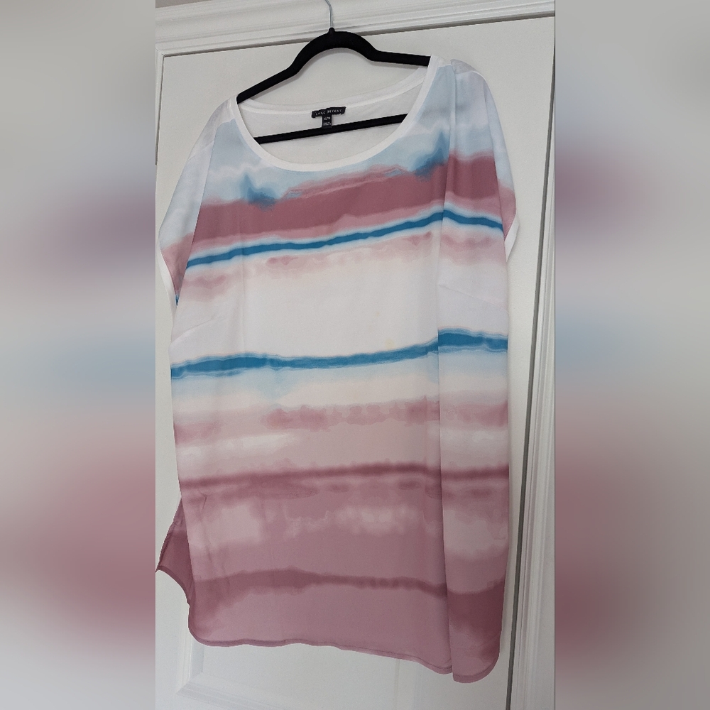 Lane Bryant Watercolor Stripe Tunic - Pink & Blue